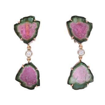 Ohrringe mit schönen Wassermelonenturmalinen und Brillanten