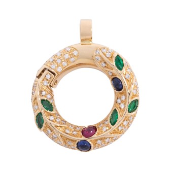 Pendant, branch depiction with 5 emerald navettes, 