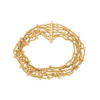Armband, 6-reihige Zopfkette mit Goldkugeln besetzt,