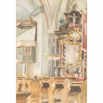 KÜNSTLER/IN UM 1900, 'Kircheninneres', der Pfarrkirche Hl. Magdalena in Tragöß-Oberort, Steiermark,