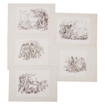 ZIEGLER, RICHARD (1891-1992), 5 chalk drawings &quot;Badende&quot; as sketches for &quot;Urteil des Paris&quot; and others,