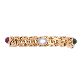 Armband mit Citrin-, grünem Turmalin-, Mondstein-, Rubellit- und Amethystcabochon,