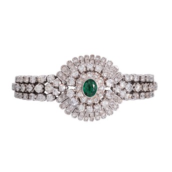 Armband komplett ausgefasst mit Brillanten und Smaragden,