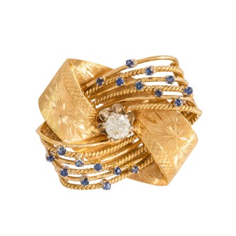 Schleifenbrosche mit Brillant von ca. 0,9 ct,