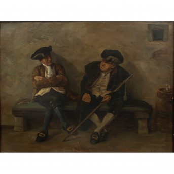 KRATZER, HANS (1874-1927) 'Livrierte Kutscher unterhalten sich auf einer Bank'