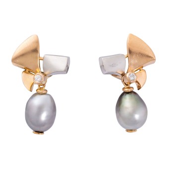 Paar Ohrclips mit Perlen und Brillanten,