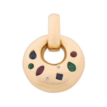 Clip-Anhänger mit 2 Rubinen, 2 Smaragden, 2 Safiren und 2 Diamanten,