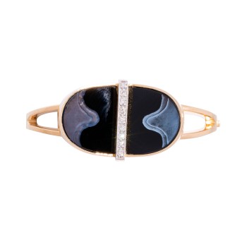 Armreif mit Onyx und Achtkantdiamanten,