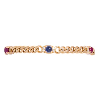 Panzerarmband mit 3 Saphiren, 2 Rubinen,