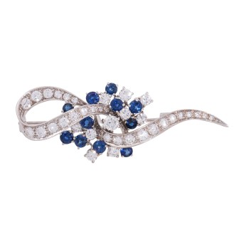 Brosche mit Saphiren u. Brillanten