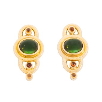 Paar Ohrstecker mit 2 grünen ovalen Turmalincabochons,
