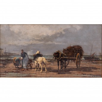 GOMEZ, H. or M. (painter, 19th/20th century), 'Pferdefuhrwerk am Strand',