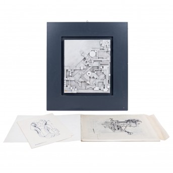 SPARACO, ANDREA (1928), Holzrelief 'Paesaggio Lunare' und Konvolut Zeichnungen, 1970/80er Jahre.