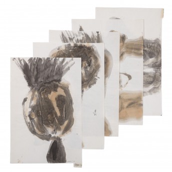 TSAI, HSIA-LING (1936), 5 lavierte Tuschpinselzeichnungen 'Abstrahierte Figuren', 1962,