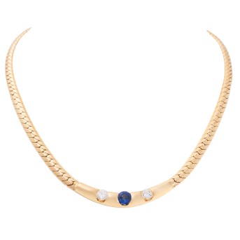 Necklace with fine sapphire and 2 diamonds 