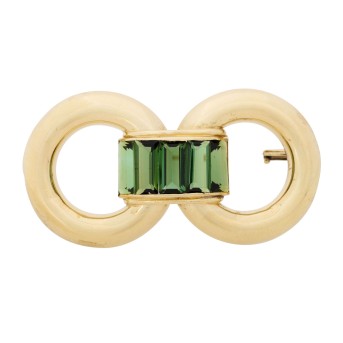 Brosche mit 5 facettierten Turmalinen, GG 14K,
