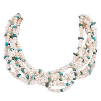 Perlenkette, 7-reihig, mit Türkis