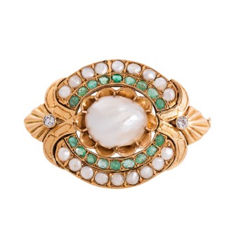 Historische Brosche mit 2 Altschliffidiamanten von zus. ca. 0,2 ct