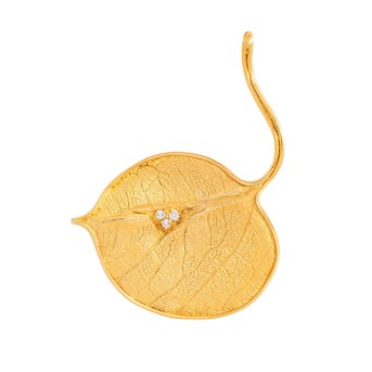 Brosche 'Blatt' mit 3 Brillanten,