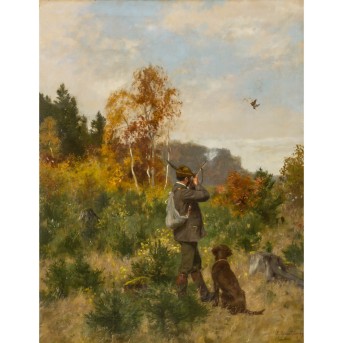 SCHMITZBERGER, JOSEF (1851- um 1936), 'Jäger mit Hund auf Entenjagd',