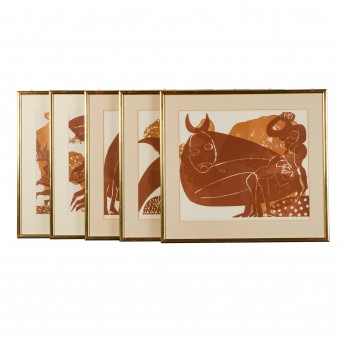 GRIESHABER, HAP GRIESHABER, HAP (1909 - 1981), Fünf Holzschnitte aus der Serie 'Die rauhe Alb', 1968.