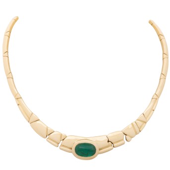 Collier mit ovalem, grünem Smaragd Cabochon,