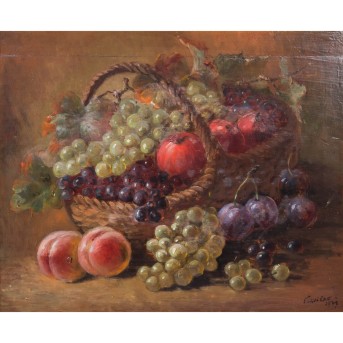 CLAVIÉRE (19th/20th century), &quot;Still life with fruit basket&quot;,