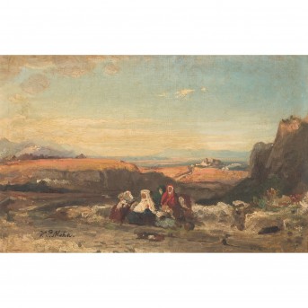 MOHN, VICTOR PAUL (1842-1911) 'Frauen am Wegesrand in der italienischen Hochebene'