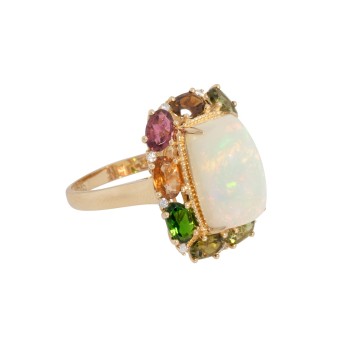 Ring mit Opal, bunten Turmalinen u. Brillanten: