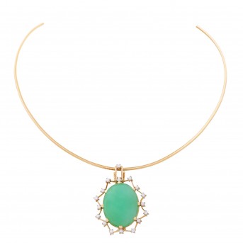 Choker with pendant, large chrysoprase cabochon 