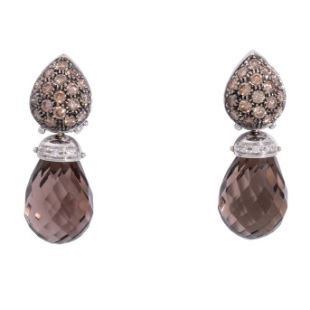 WEMPE WEMPE Paar Ohrhänger mit Rauchquarzen und braunen Brillanten