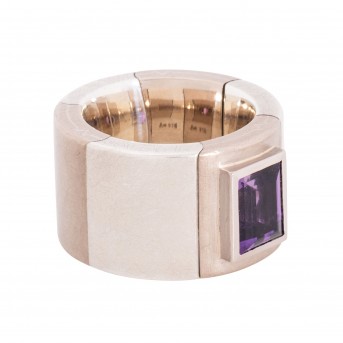 Designerring mit Amethyst im Baguetteschliff,
