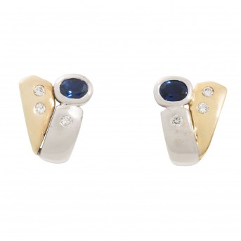 Paar Ohrstecker mit 2 oval facettierten Saphiren,