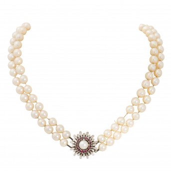 2-row Akoya cultured pearl necklace,