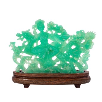 CHINA feine Figurengravur aus Chrysopras,