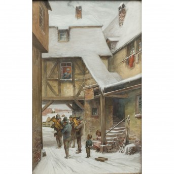 RUPP, RUDOLF (1866-1935) 'Music band in a snowy alley' 1914