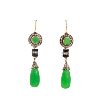 Ohrgehänge im Art Deco Stil, bes. mit grünen Quarz