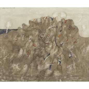 SCHREINER, HANS (1930), 'Farbstreifen besetzen den Berg', 1988,