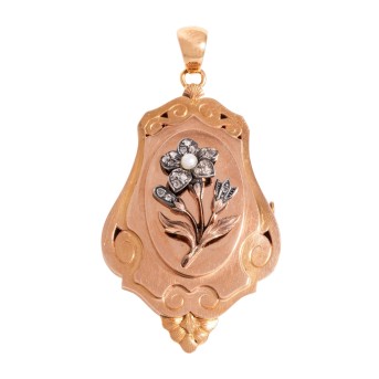 Anhänger/Brosche mit Blumendekor,