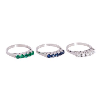 Ringset 3-teilig mit Saphiren, Smaragden und Brillanten von zus. ca. 0,5 ct,