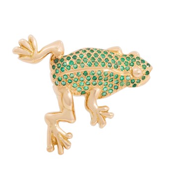 Brosche 'Frosch' mit Smaragden,