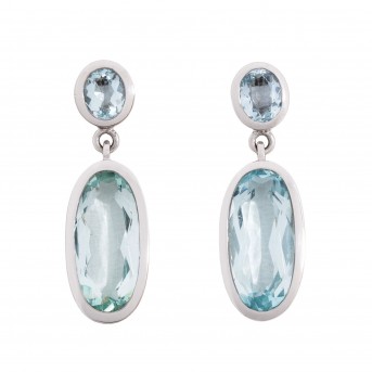 Paar Ohrhänger mit 4 Aquamarinen,