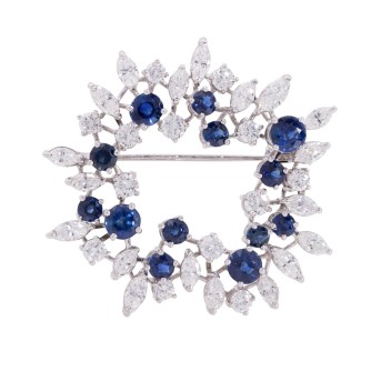 Brosche mit Saphiren u. Diamanten