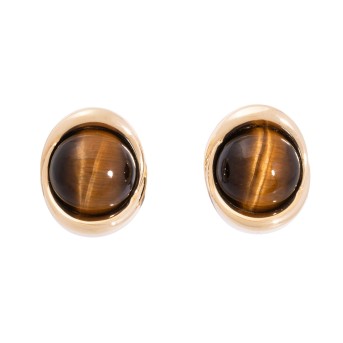 Paar Ohrclipse mit runden Tigeraugencabochons,