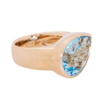 Ring with drop-cut blue topaz, 10.11 ct, 