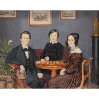 MALER/IN 19. Jh., 'Familie Schleenstein beim Schachspiel',