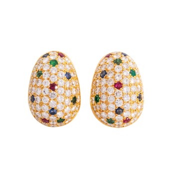 Ohrringe mit Rubin, Saphir, Smaragd und Brillanten von zus. ca. 4 ct,