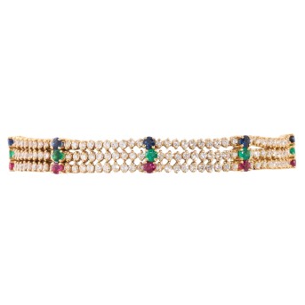 Armband mit Rubin, Saphir, Smaragd und Brillanten von zus. ca. 5 ct,