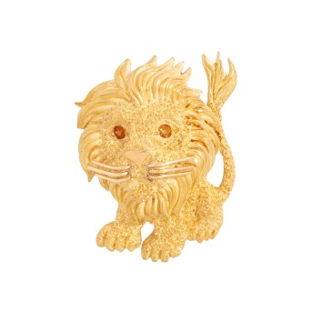 Brosche 'Löwe' mit Augen aus gelben Edelsteinen,