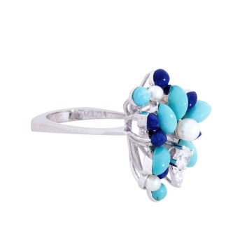 Ring mit Türkis- und Lapislazulicabochons,